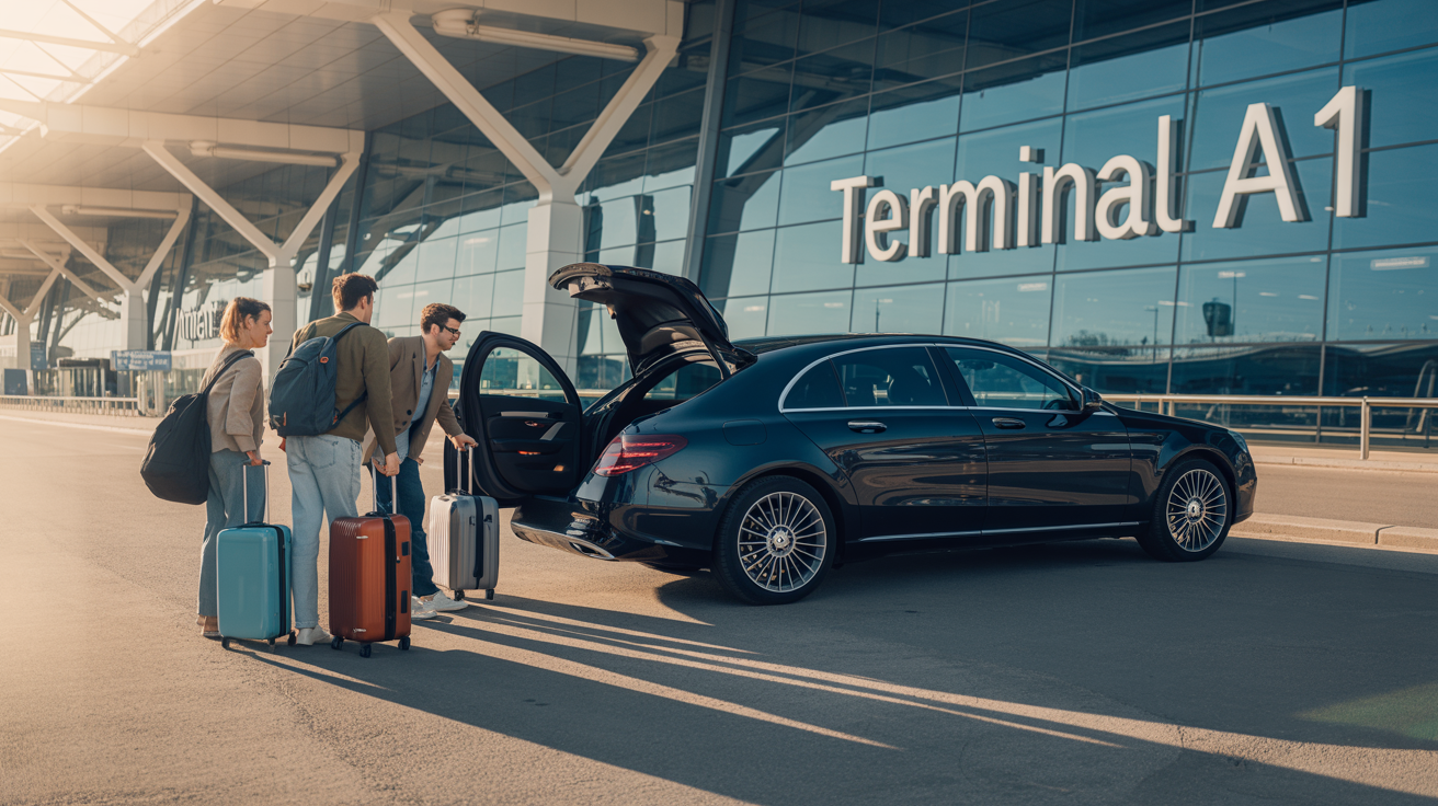Vienna Airport Transfer – schwarze Limousine vor dem Terminal am Flughafen Wien (VIE)